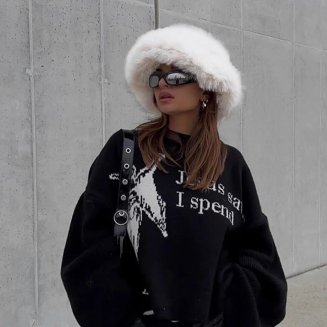 Ulvly Fluffy Faux Fur Bucket Hat