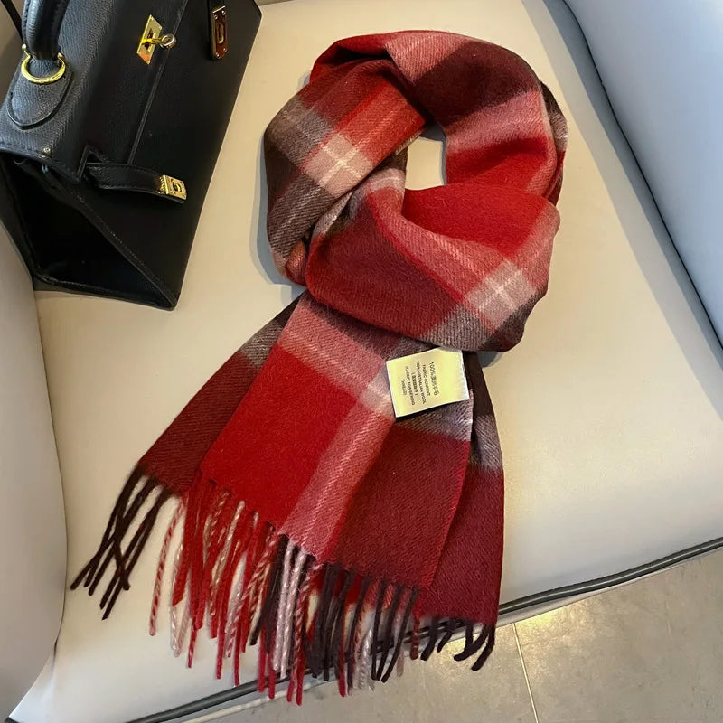Ulvly Plaid Wool Tassel Scarf