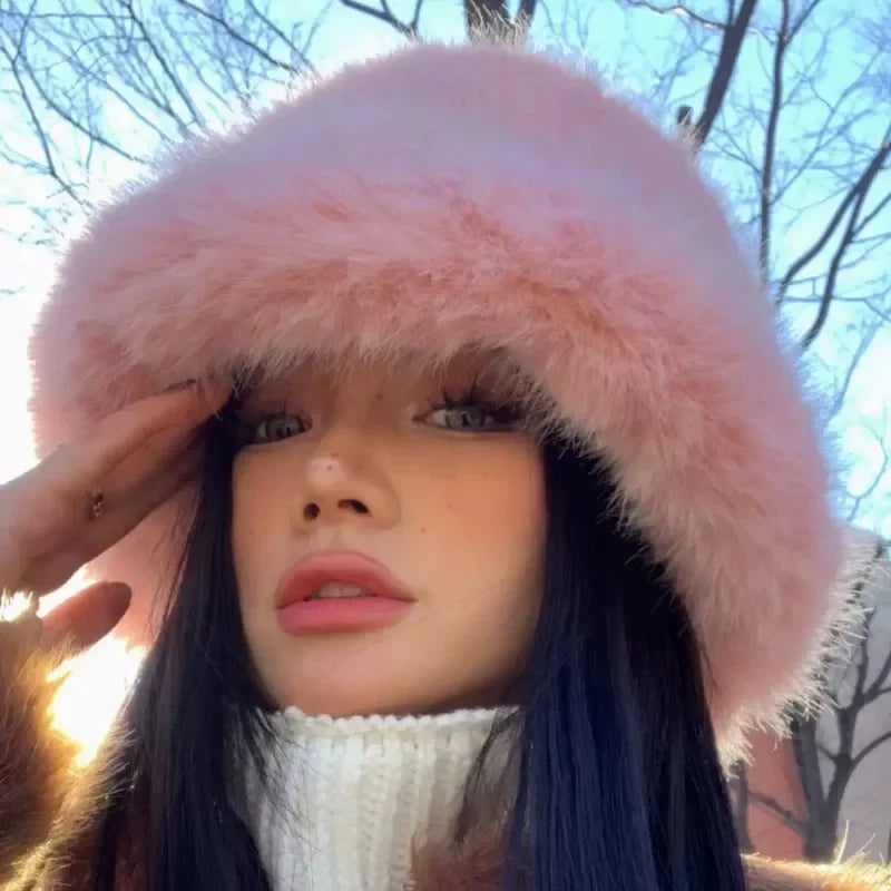 Ulvly Fluffy Faux Fur Bucket Hat