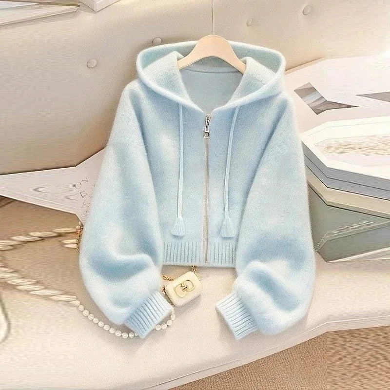 Ulvly Soft-Blue Knit Hoodie