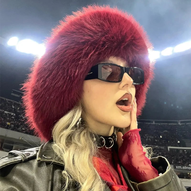 Ulvly Fluffy Faux Fur Bucket Hat