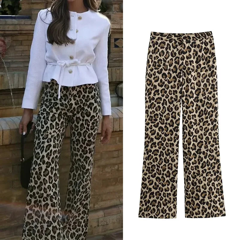 Ulvly Y2K Leopard Wide-Leg Pants