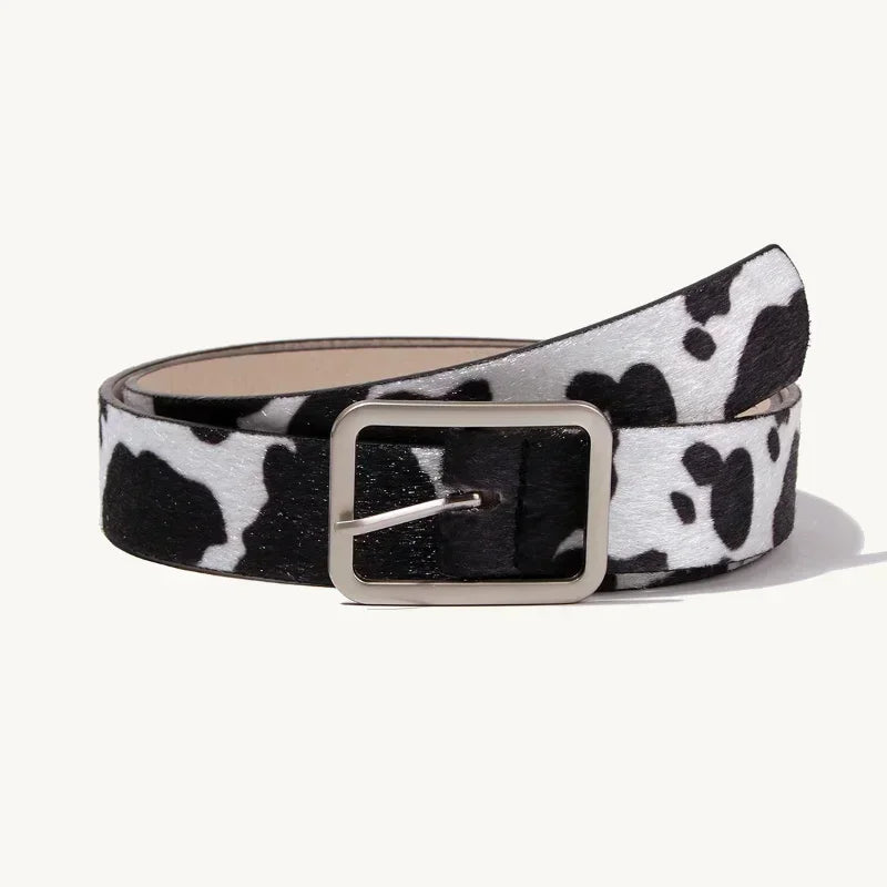 Ulvly Cow Print Faux Fur Belt