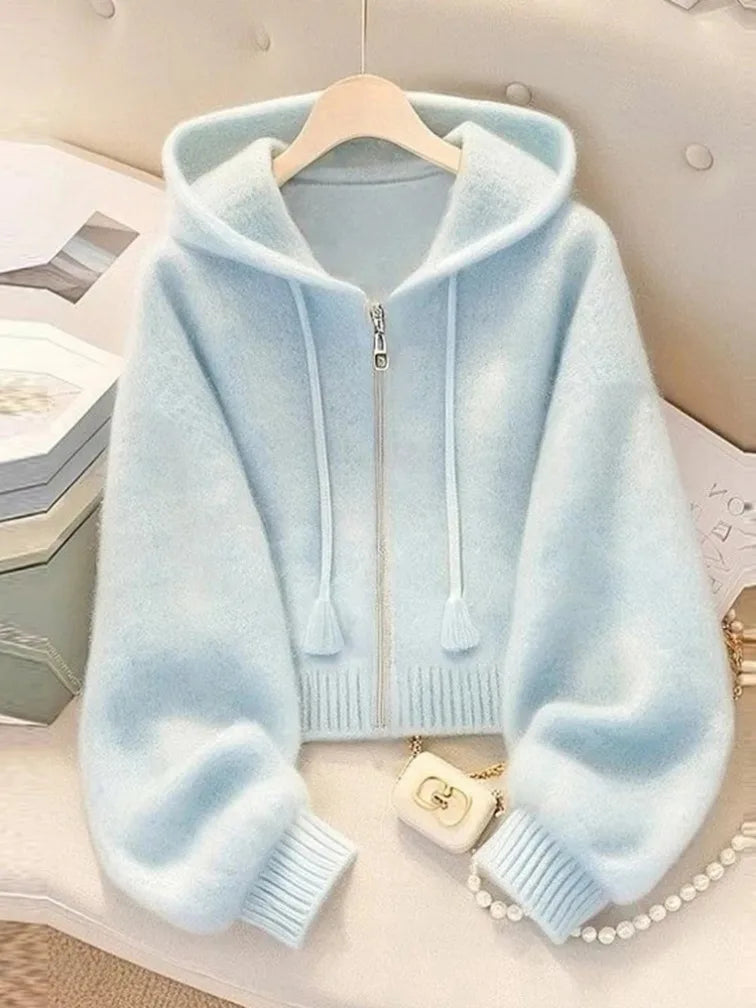 Ulvly Soft-Blue Knit Hoodie