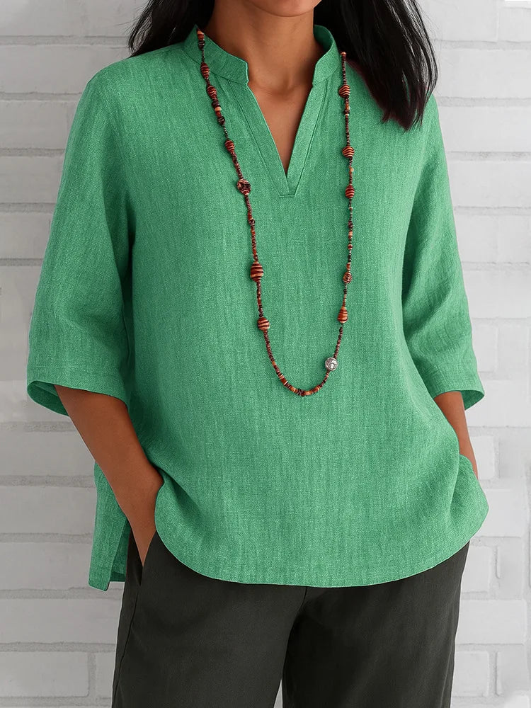 Ulvly V-Neck Linen-Blend Blouse