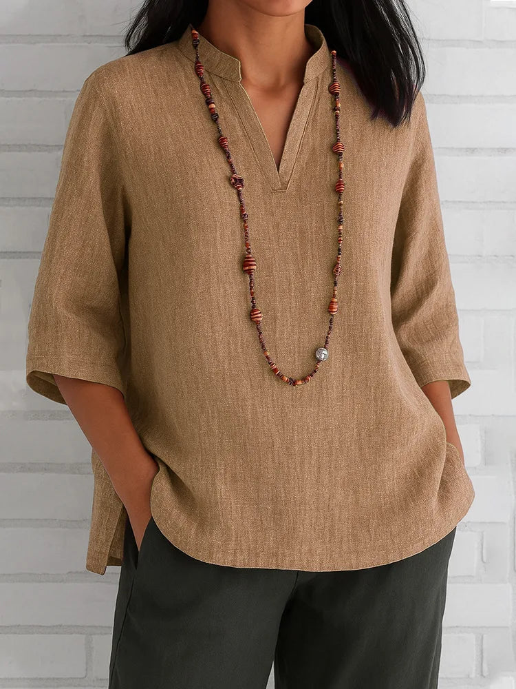 Ulvly V-Neck Linen-Blend Blouse