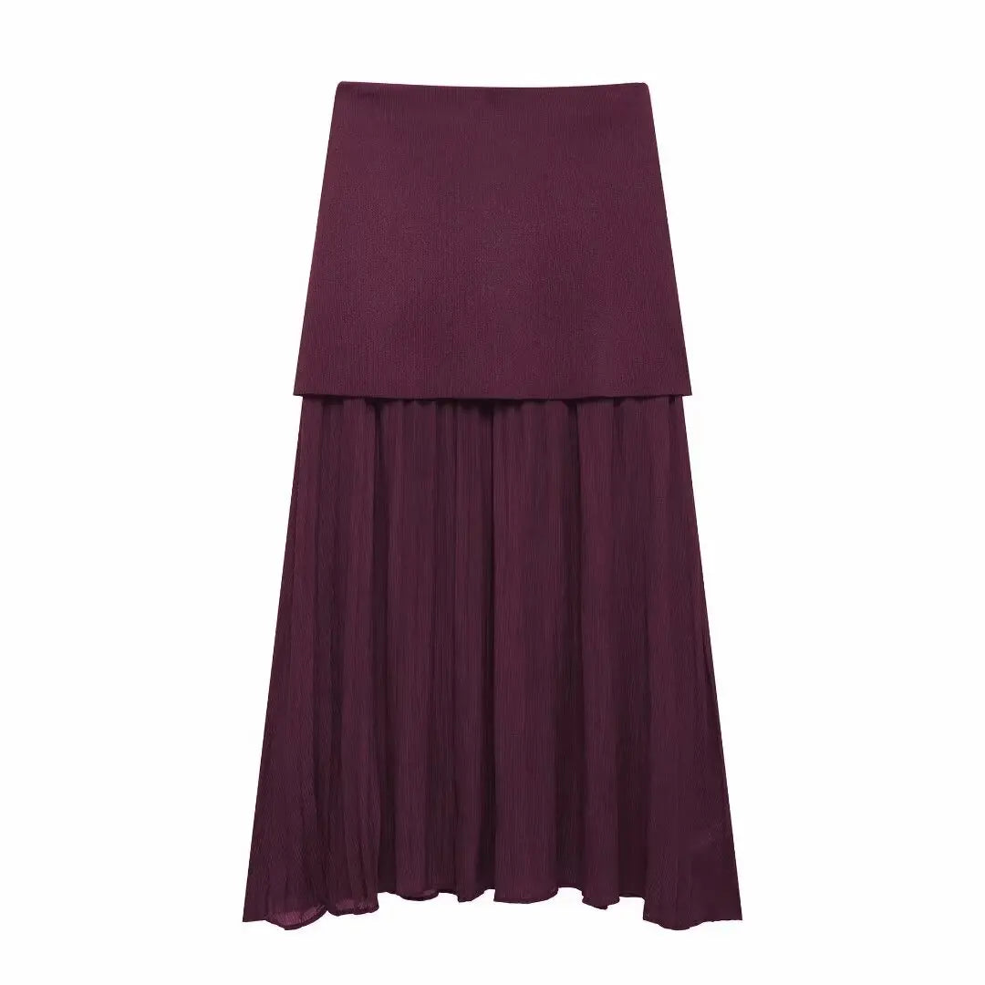 Ulvly Wine Red Knit Vest & Skirt Set