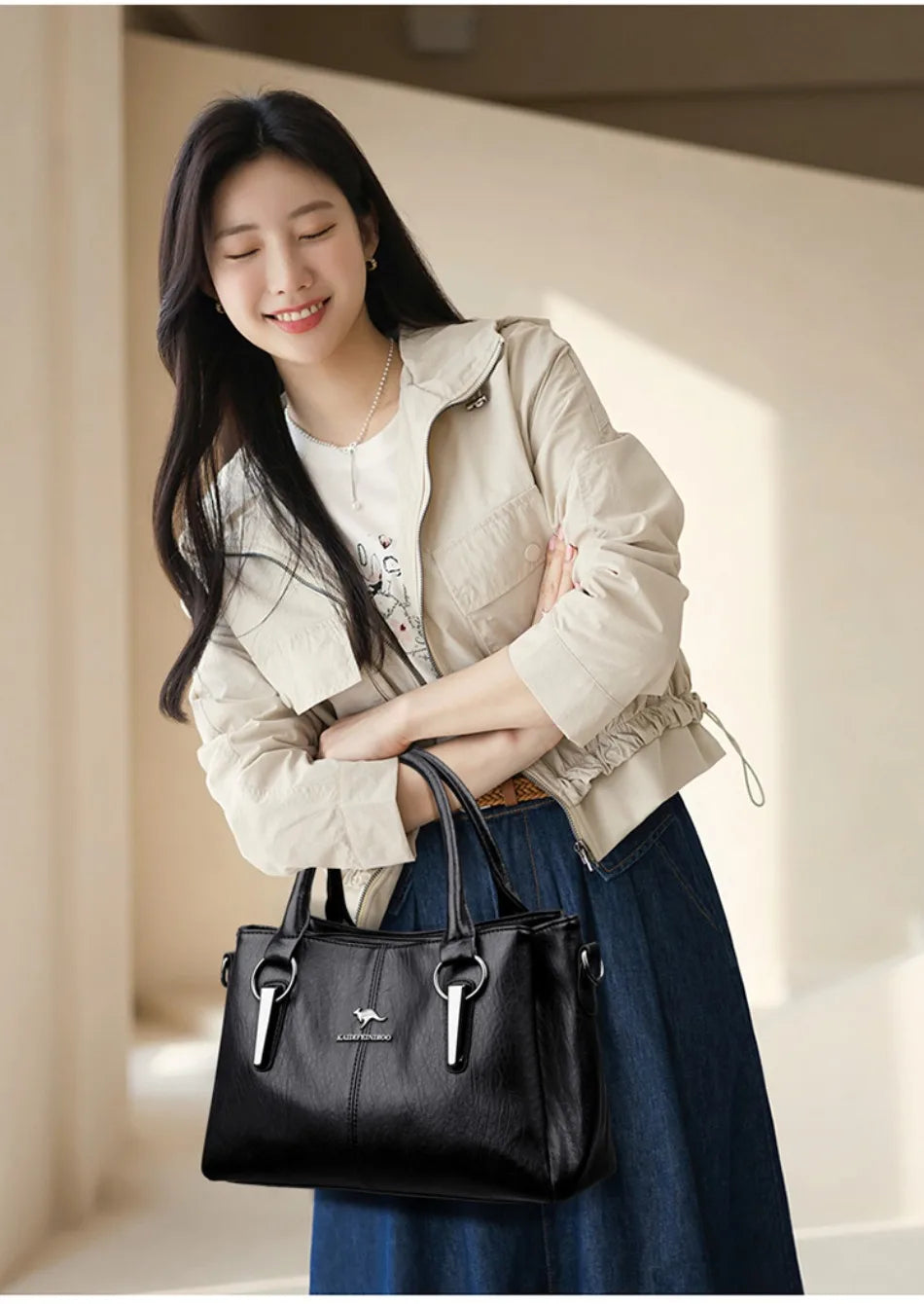 Ulvly 3-Layer Soft PU Leather Crossbody Bag