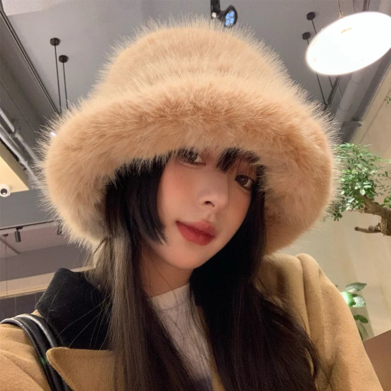 Ulvly Fluffy Faux Fur Bucket Hat