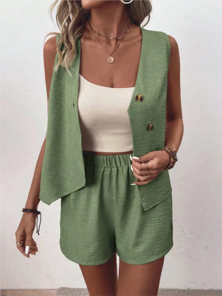 Ulvly Summer Button Vest &amp; Shorts Set