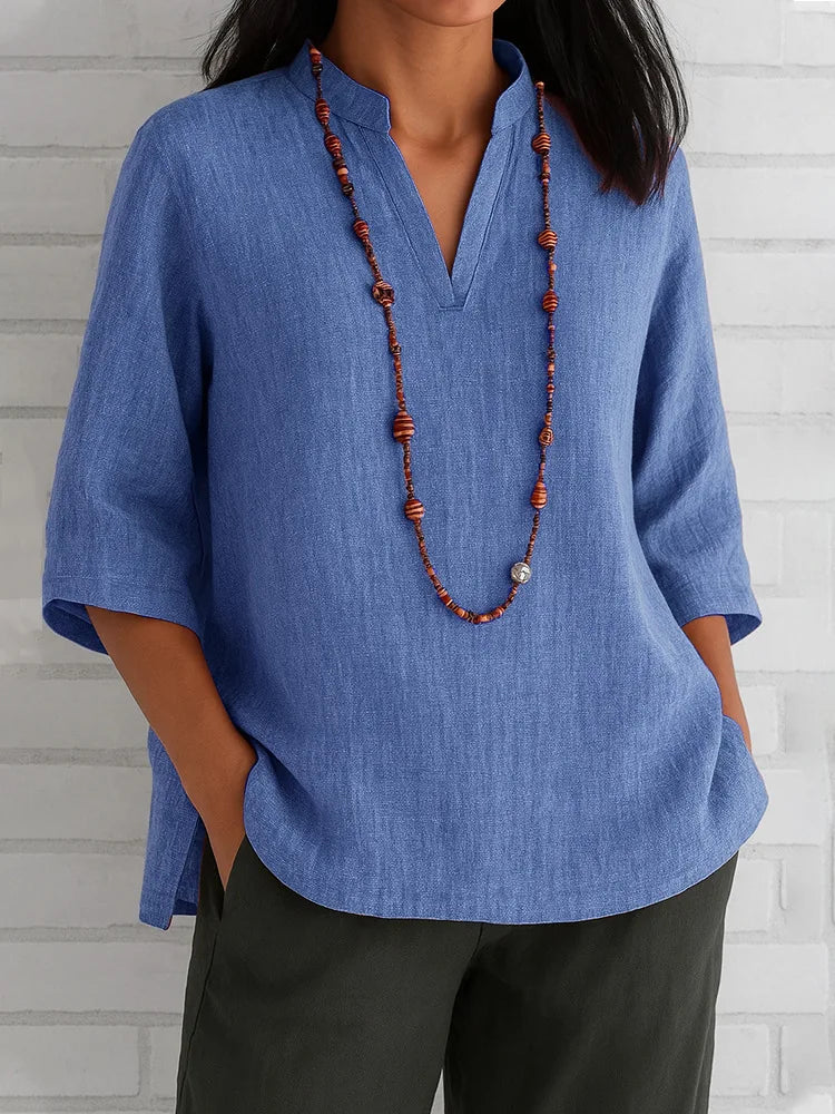 Ulvly V-Neck Linen-Blend Blouse