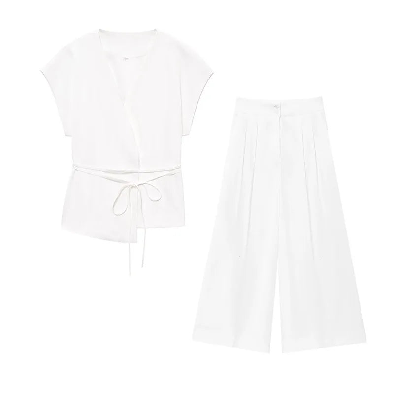 Ulvly Sleeveless Belted Suit Set