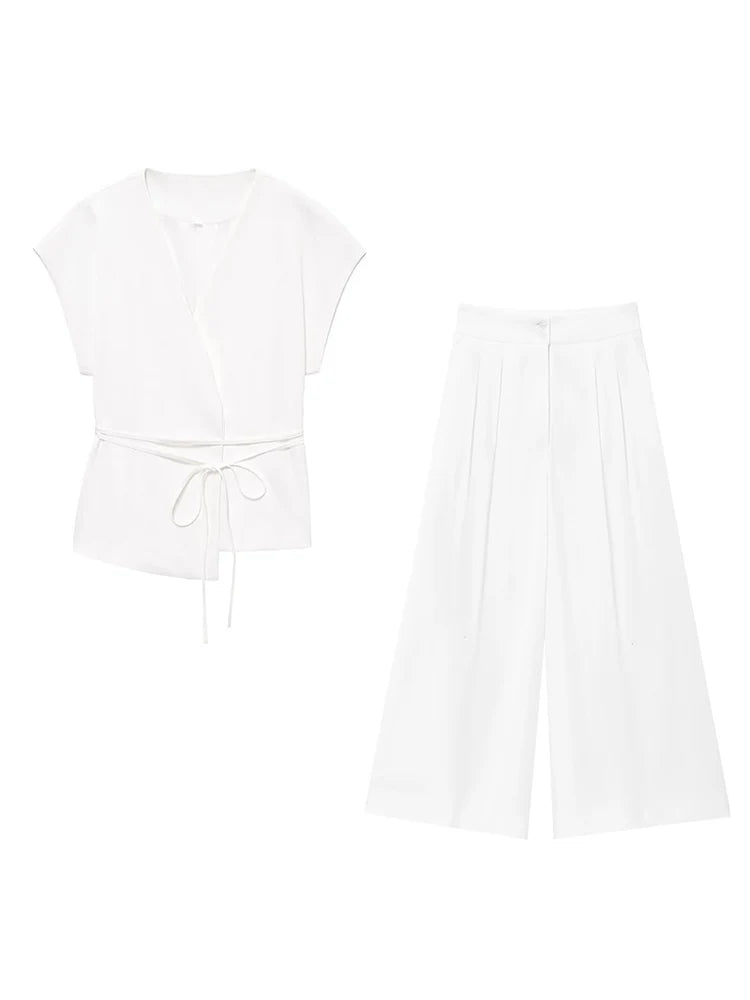 Ulvly Sleeveless Belted Suit Set