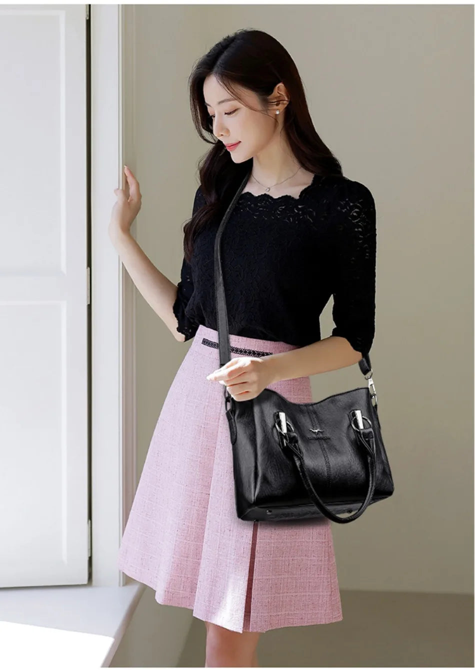 Ulvly 3-Layer Soft PU Leather Crossbody Bag
