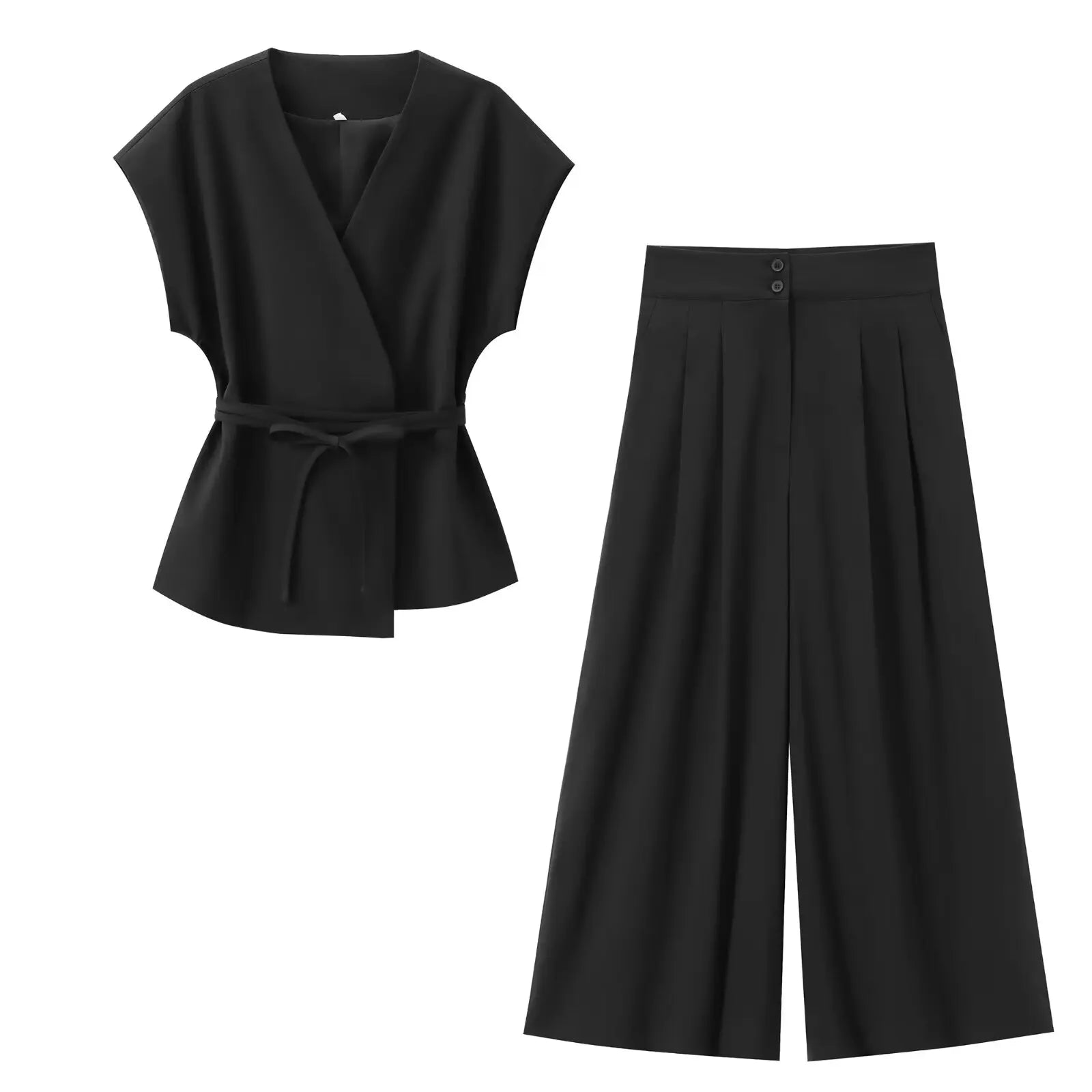 Ulvly Sleeveless Belted Suit Set