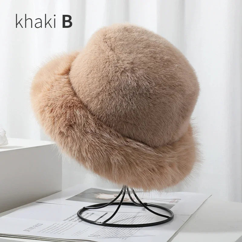 Ulvly Fluffy Faux Fur Bucket Hat