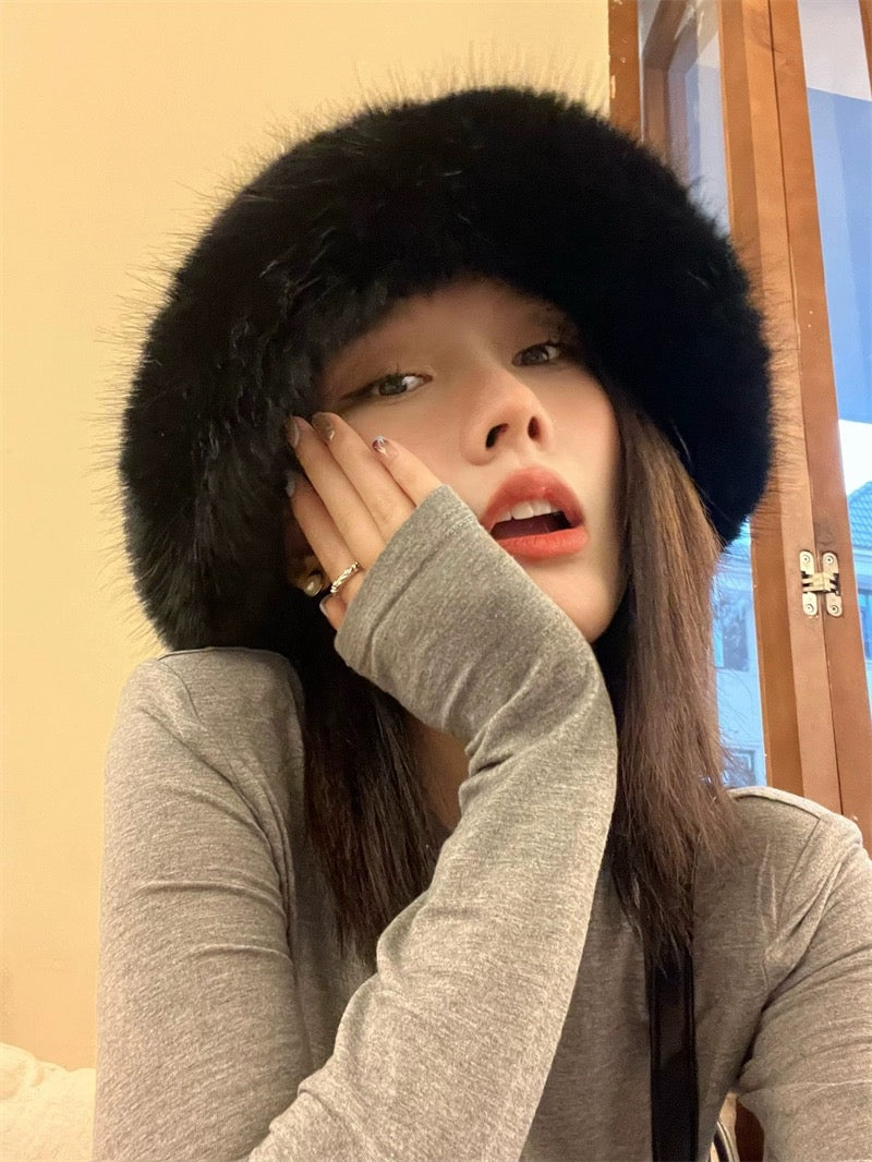 Ulvly Fluffy Faux Fur Bucket Hat