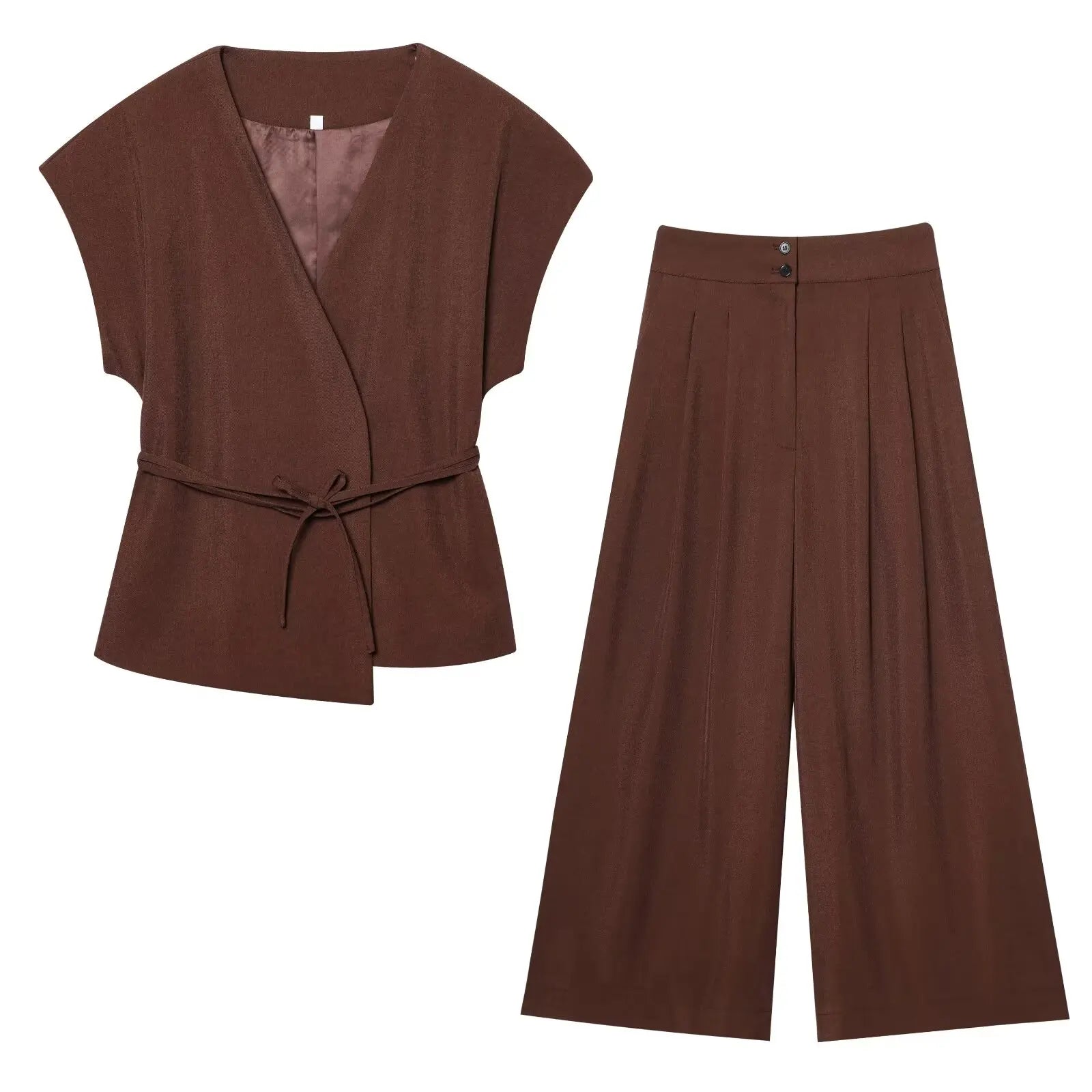 Ulvly Sleeveless Belted Suit Set