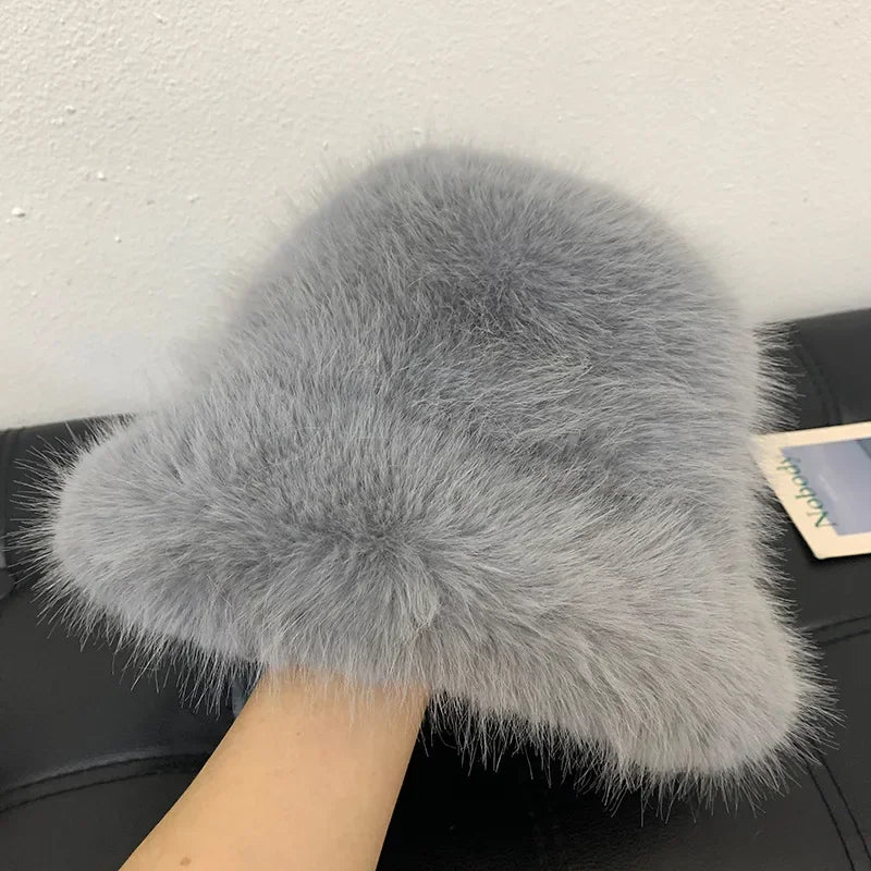 Ulvly Fluffy Faux Fur Bucket Hat