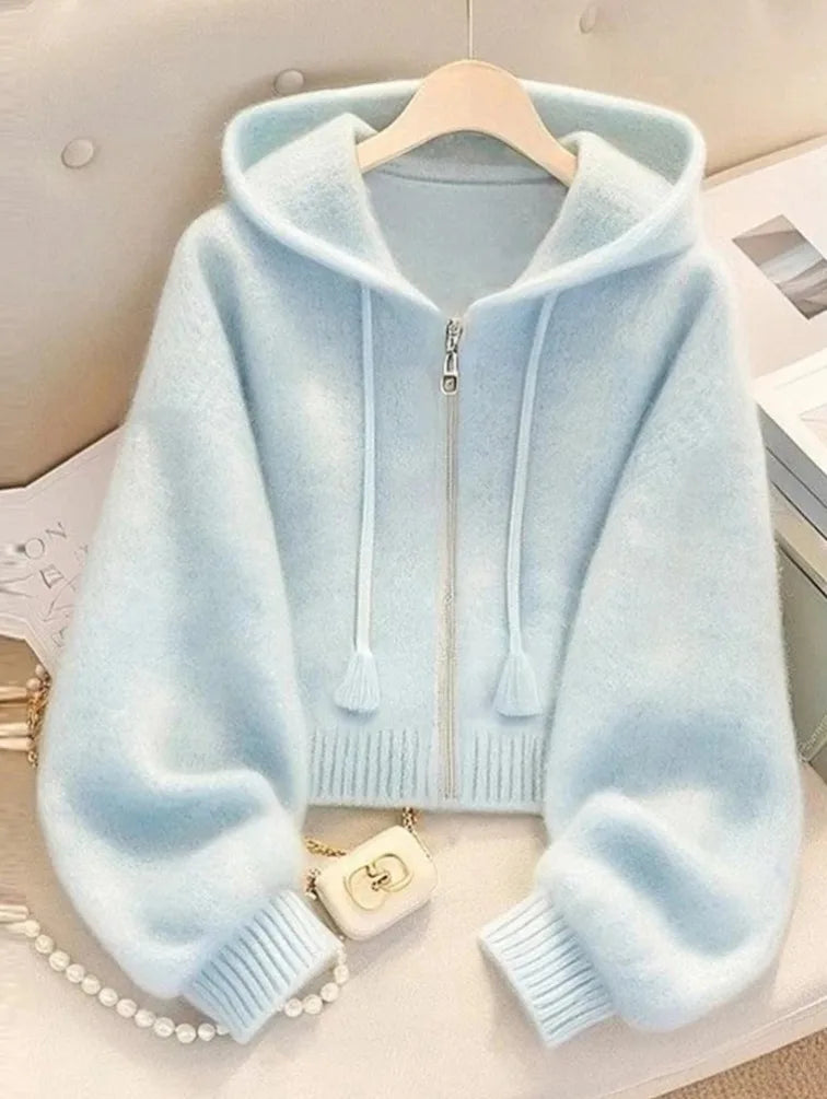 Ulvly Soft-Blue Knit Hoodie