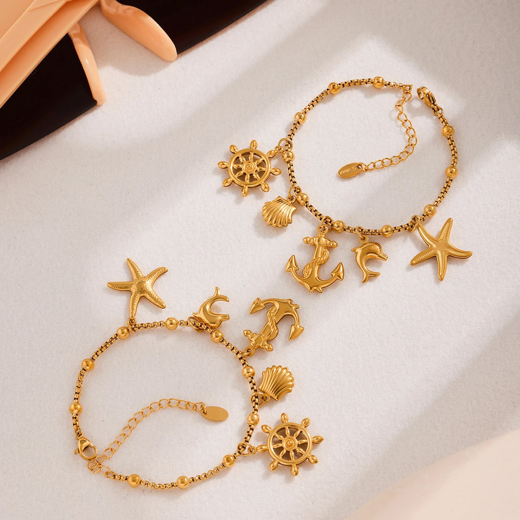 Ulvly Gold Plated Stainless Steel Charm Bracelet – Trendy Link Chain