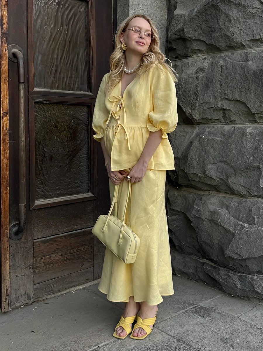 Ulvly Cotton Puff Sleeve &amp; Skirt Set