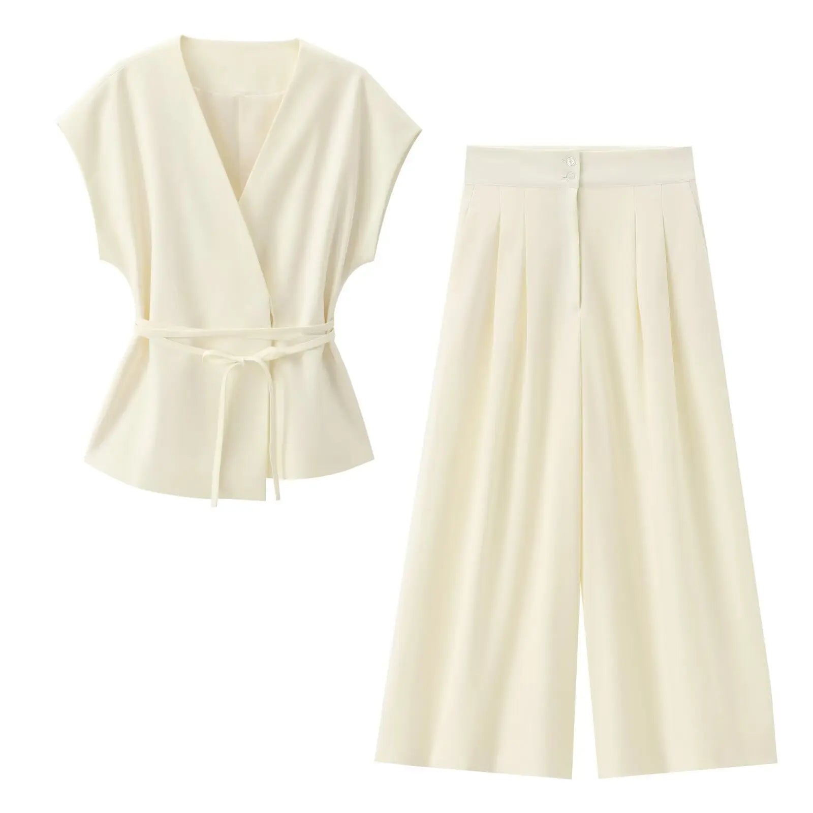 Ulvly Sleeveless Belted Suit Set
