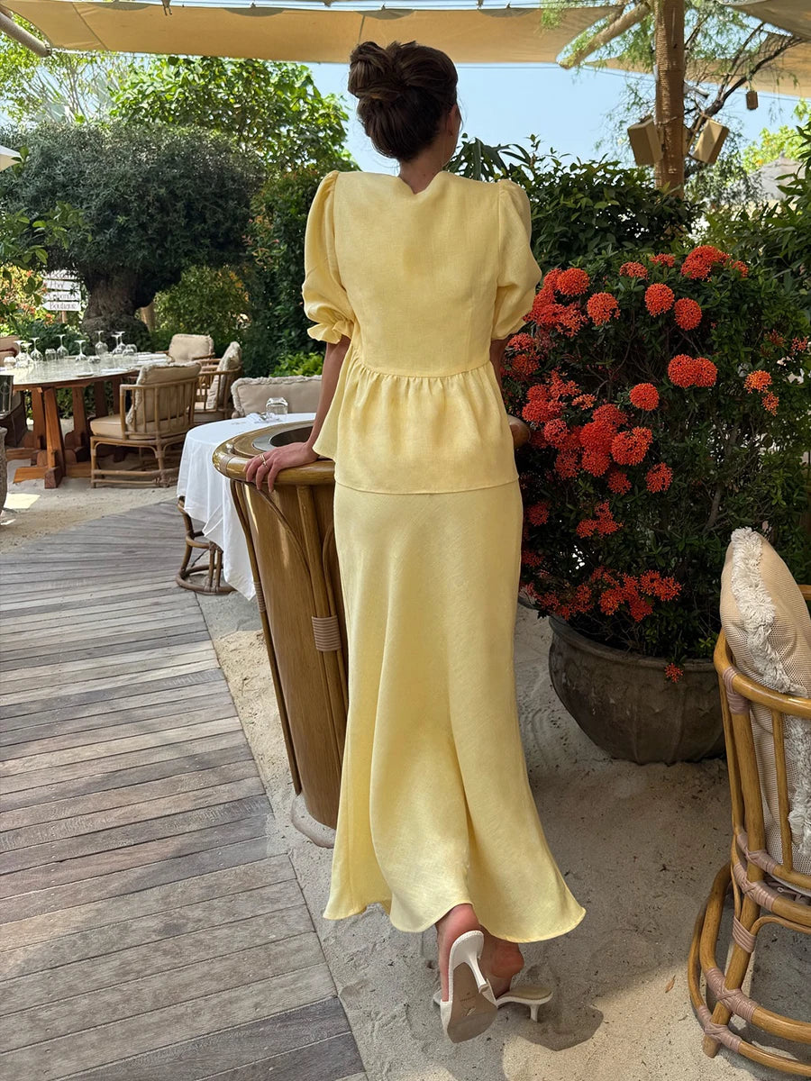 Ulvly Cotton Puff Sleeve &amp; Skirt Set