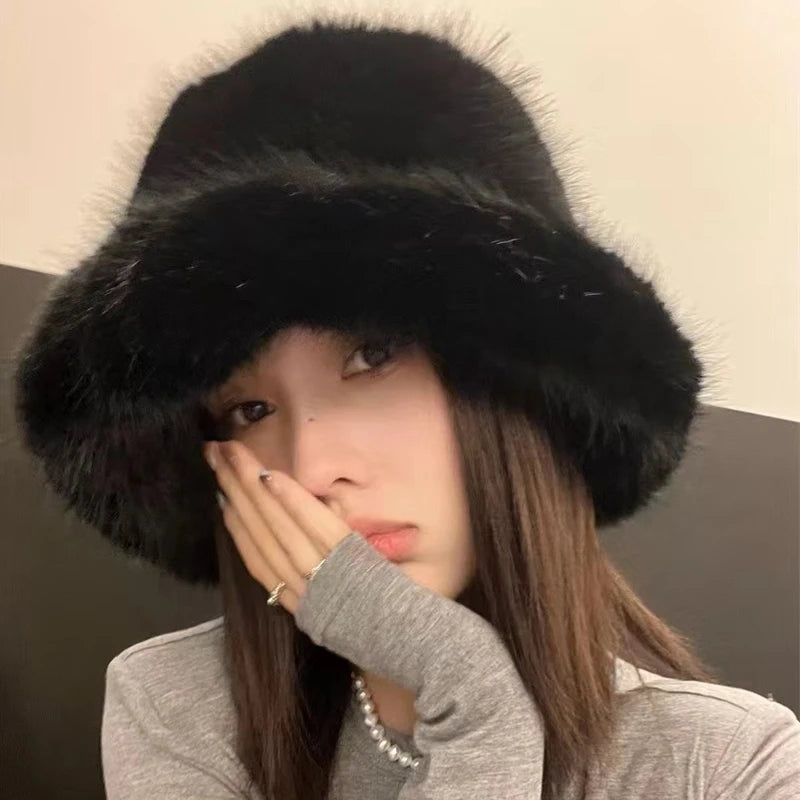 Ulvly Fluffy Faux Fur Bucket Hat