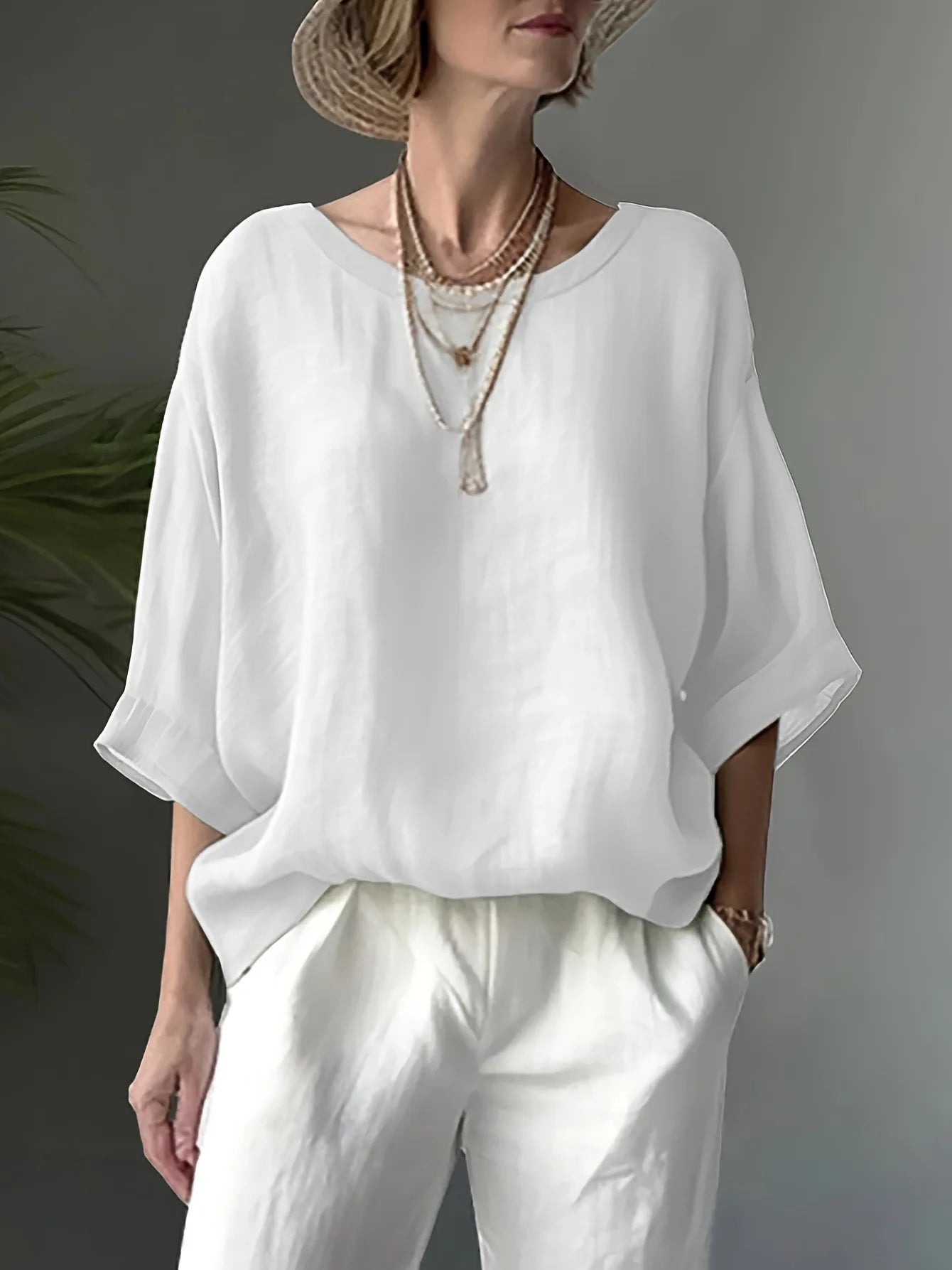 Women Cotton Linen Shirt Oversize Loose Blouse And Tops Summer O Neck Half Sleeve Solid Color Blouse Elegant Top Female