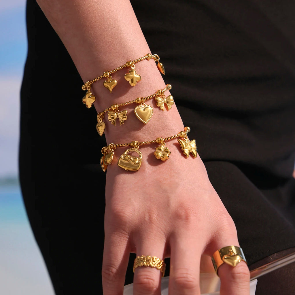 Ulvly Gold Plated Stainless Steel Charm Bracelet – Trendy Link Chain