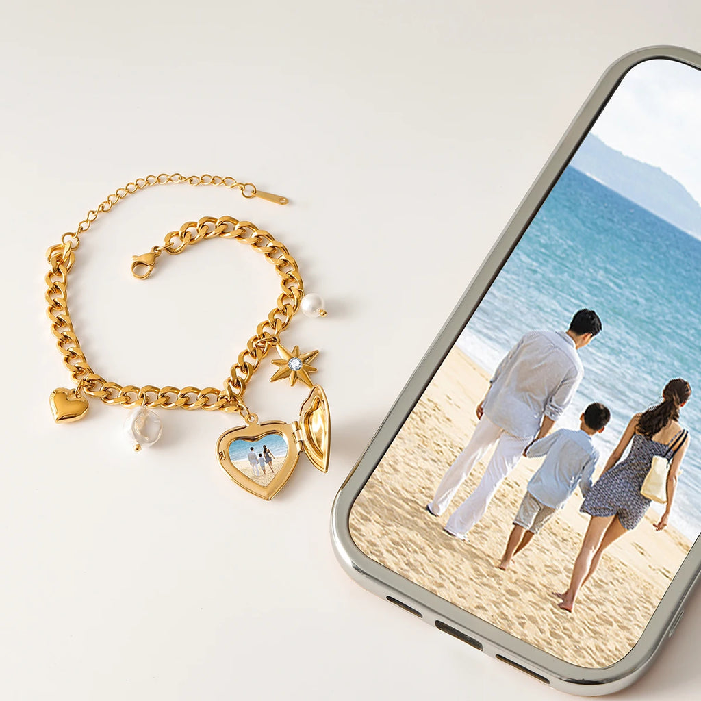 Ulvly 18K Gold Stainless Steel Heart Link Bracelet – Waterproof & Fade-Resistant