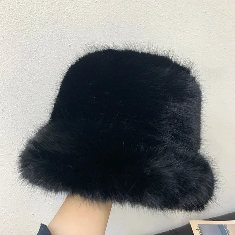 Ulvly Fluffy Faux Fur Bucket Hat