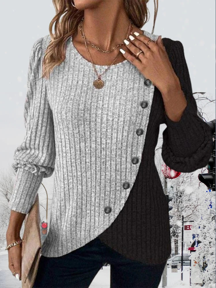 Ulvly Contrast-Stripe Button Sweater