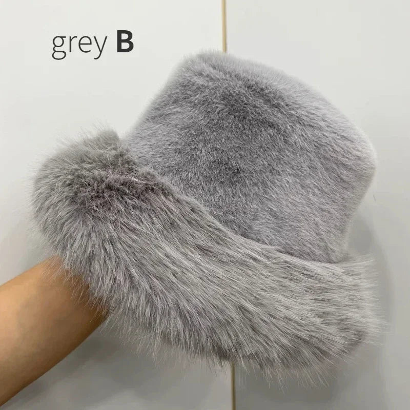Ulvly Fluffy Faux Fur Bucket Hat
