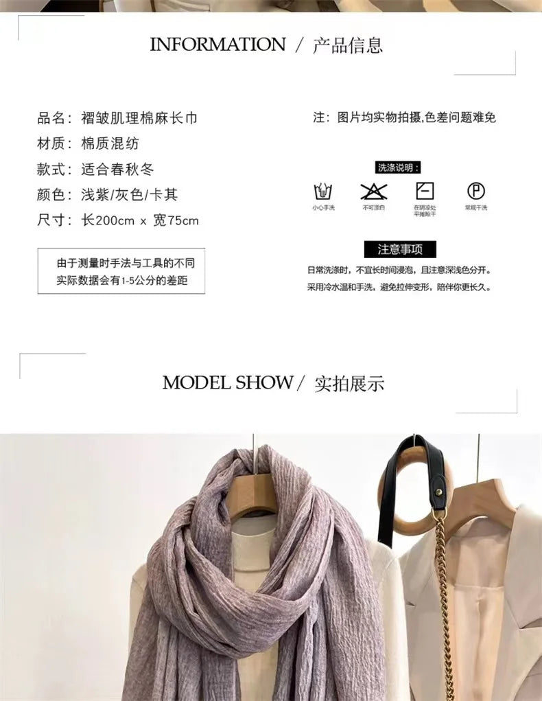 Ulvly Retro Cotton-Linen Touch Scarf