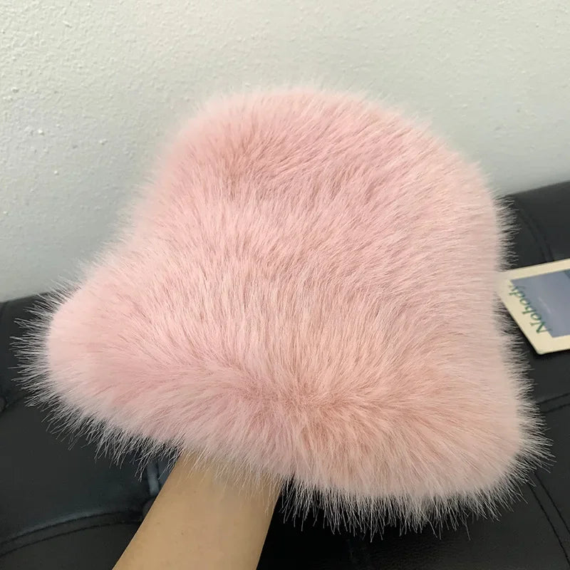 Ulvly Fluffy Faux Fur Bucket Hat