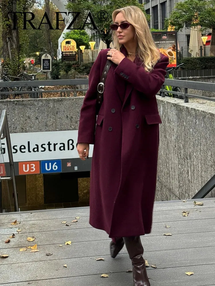 Ulvly Burgundy Wool-Blend Coat