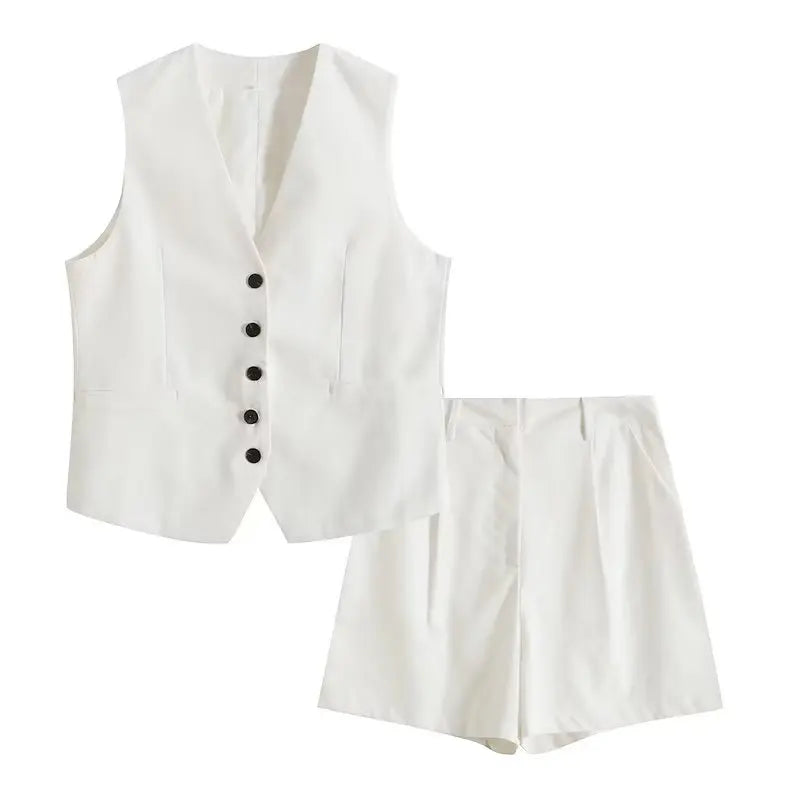 Ulvly Linen Vest &amp; Shorts Suit