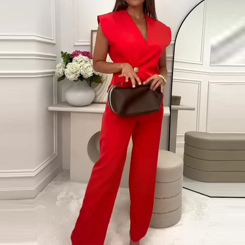 Ulvly Sleeveless V-Neck Suit Set