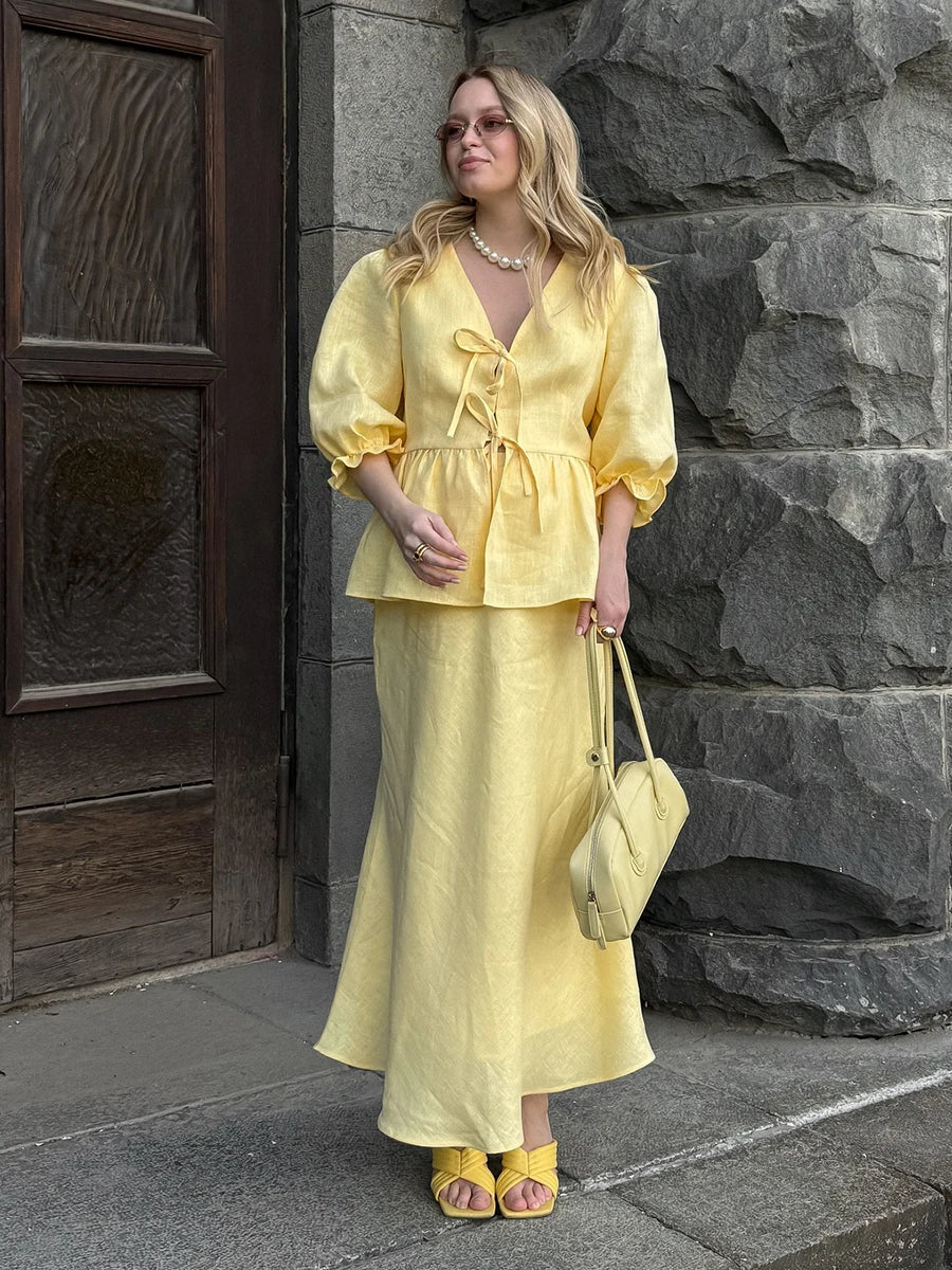 Ulvly Cotton Puff Sleeve &amp; Skirt Set