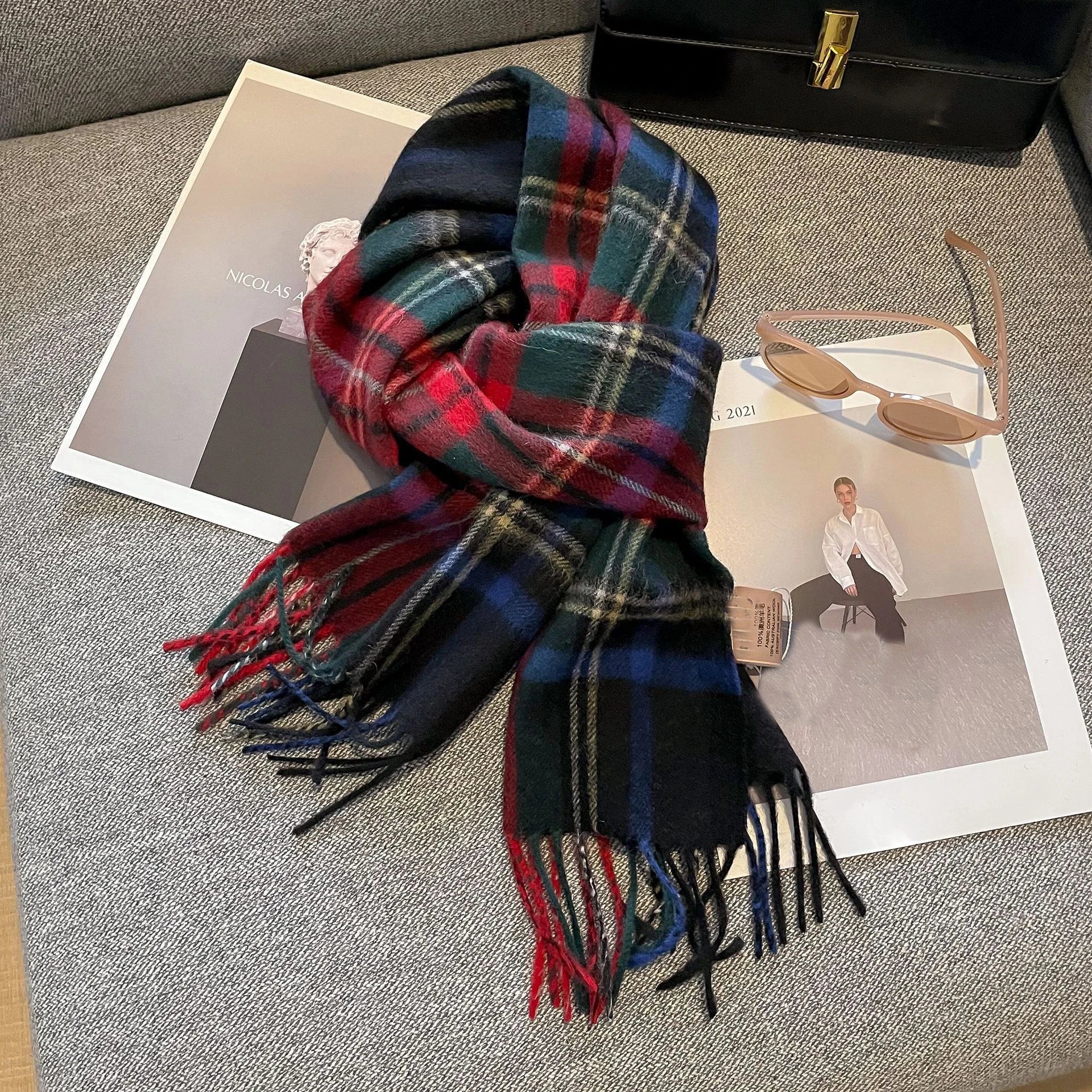 Ulvly Plaid Wool Tassel Scarf