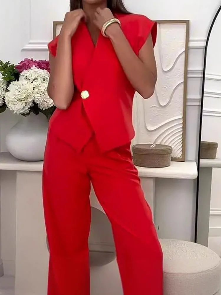 Ulvly Sleeveless V-Neck Suit Set