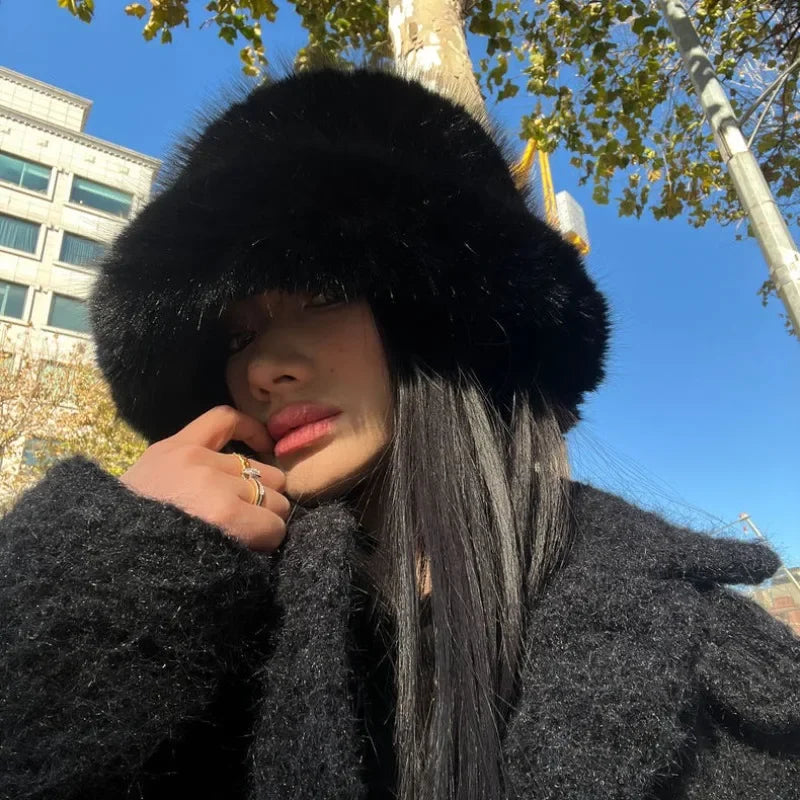 Ulvly Fluffy Faux Fur Bucket Hat