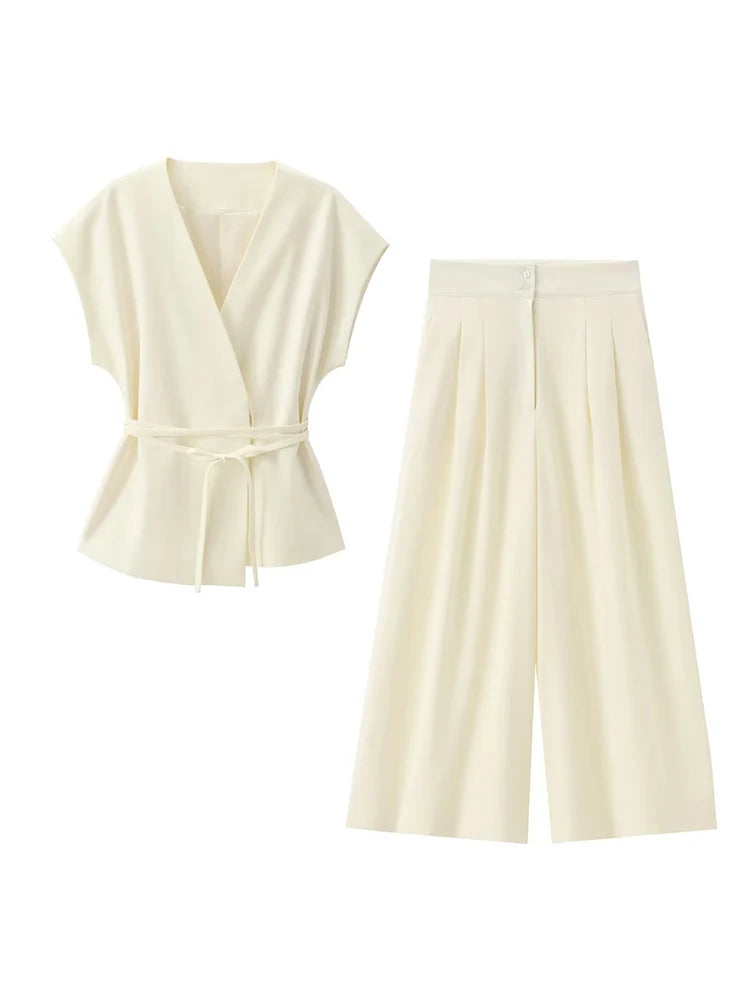 Ulvly Sleeveless Belted Suit Set
