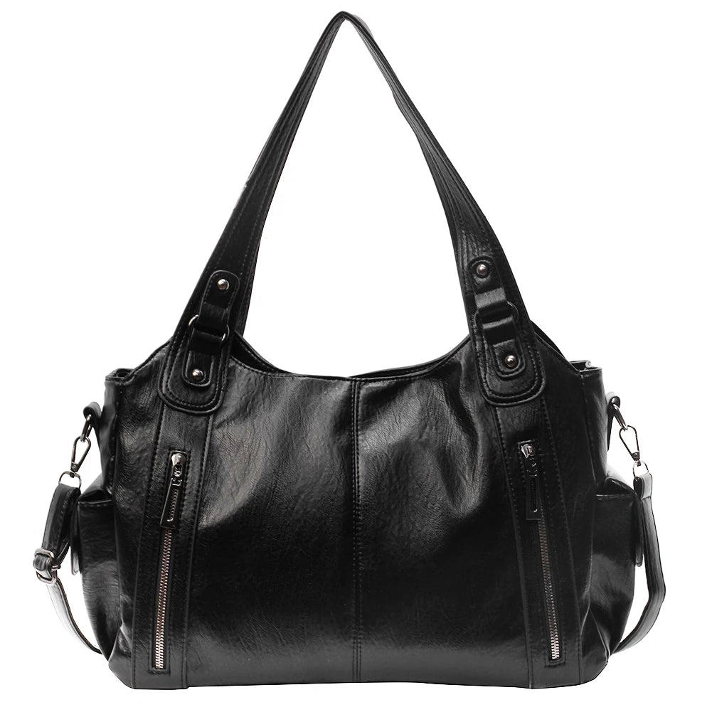 Ulvly Retro PU Leather Tote – Multi-Pocket Shoulder & Crossbody Bag