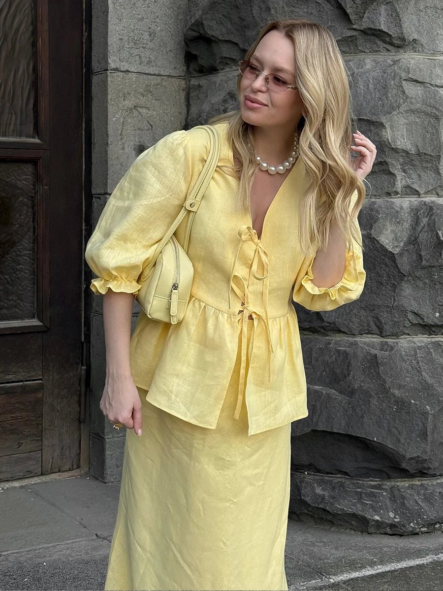 Ulvly Cotton Puff Sleeve &amp; Skirt Set