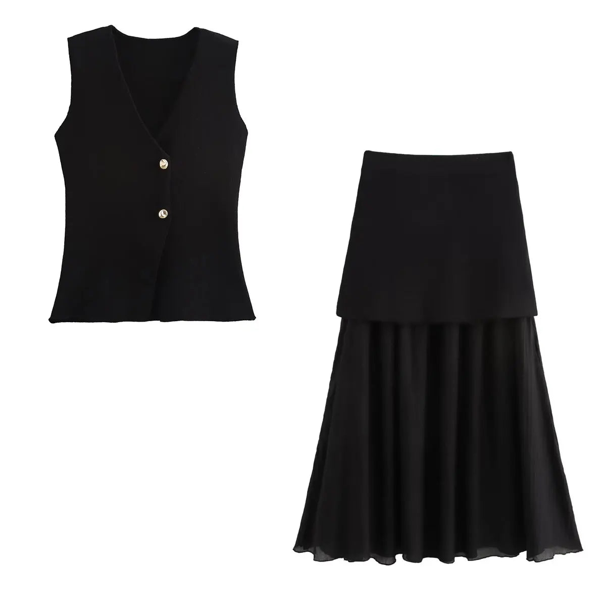 Ulvly Wine Red Knit Vest & Skirt Set