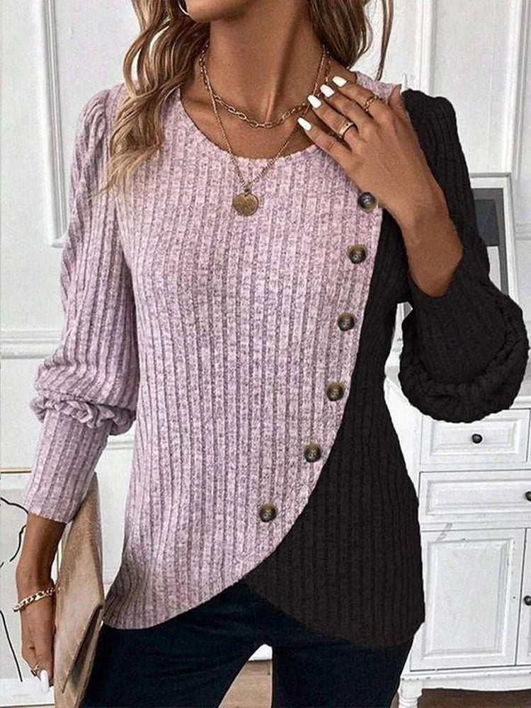 Ulvly Contrast-Stripe Button Sweater