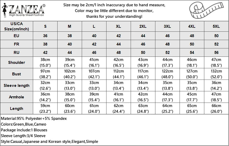 ZANZEA Women Solid Ruffle Blouse Vintage 3/4 Sleeve V-Neck Chemise 2024 Summer Office Chiffon Shirts Casual Loose Stitching Tops